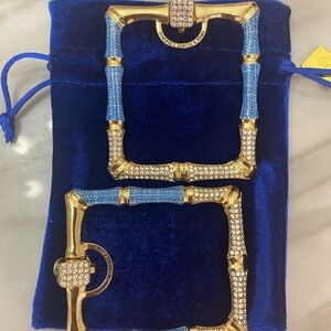 Gold and Blue Bamboo-Style Bracelets